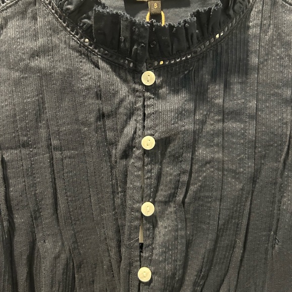 Quince 100% Organic Cotton Peasant Blouse Top Shirt Long Sleeve Navy NWT S - Picture 4 of 8